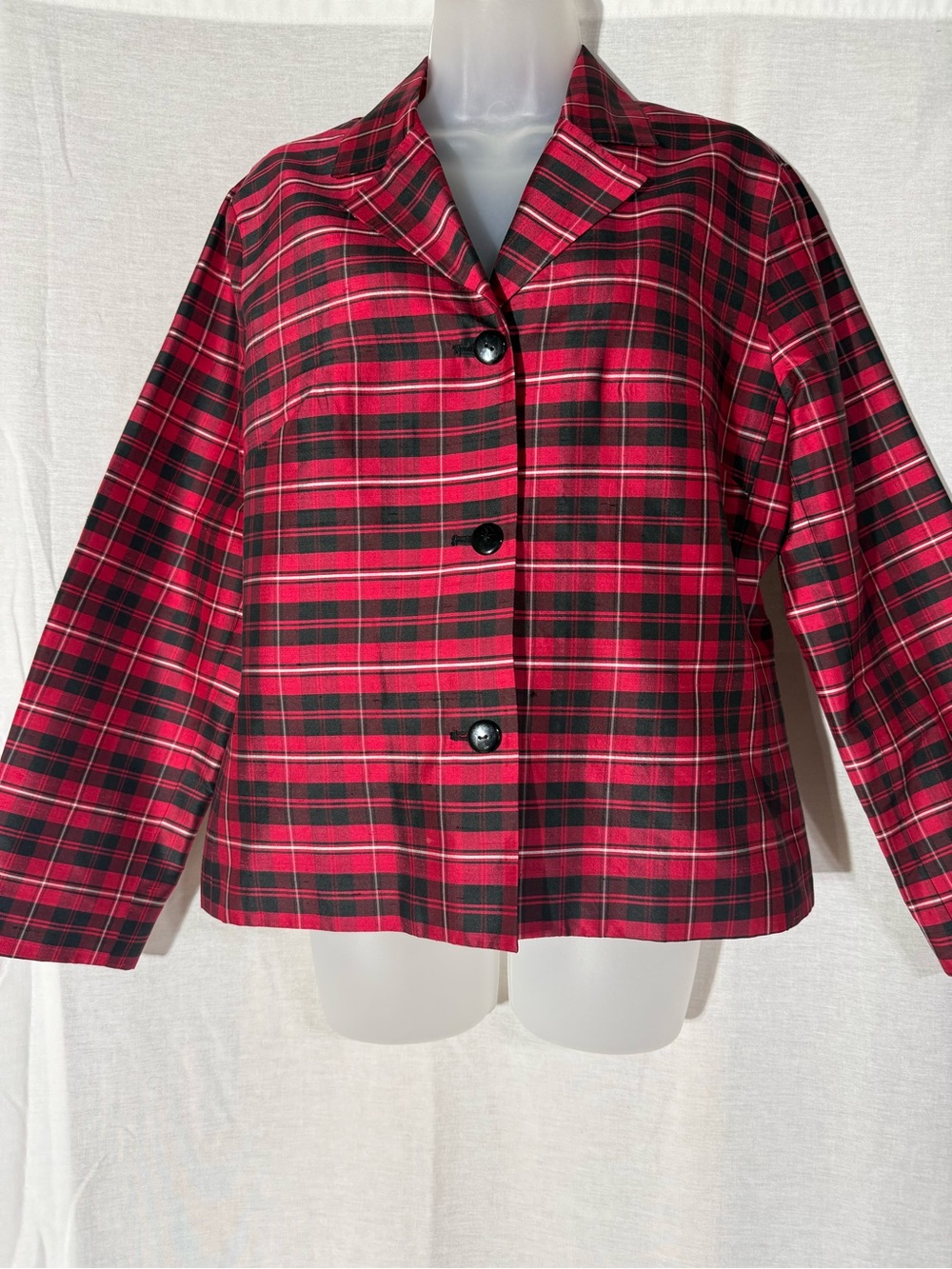 Pendleton Red and Black 100% Silk Plaid Button-Front Blazer Size 10